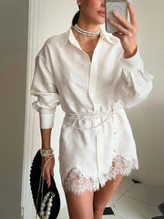 Lace-Trim Blouse Set – Fira