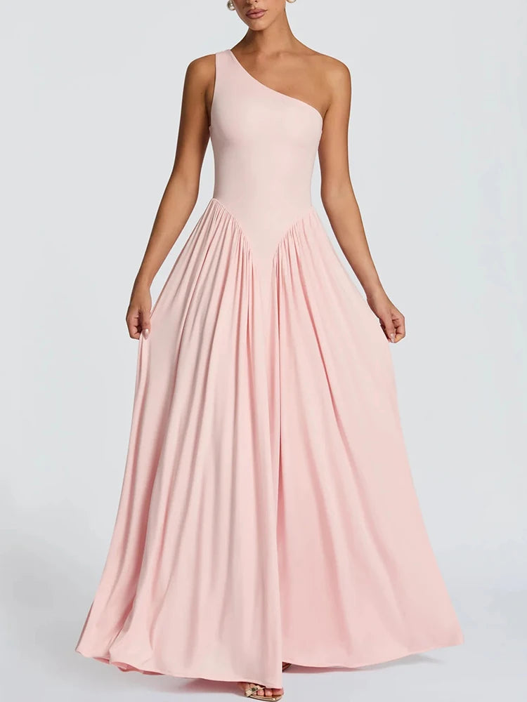 Maude One-Shoulder Pleated Maxi Dress