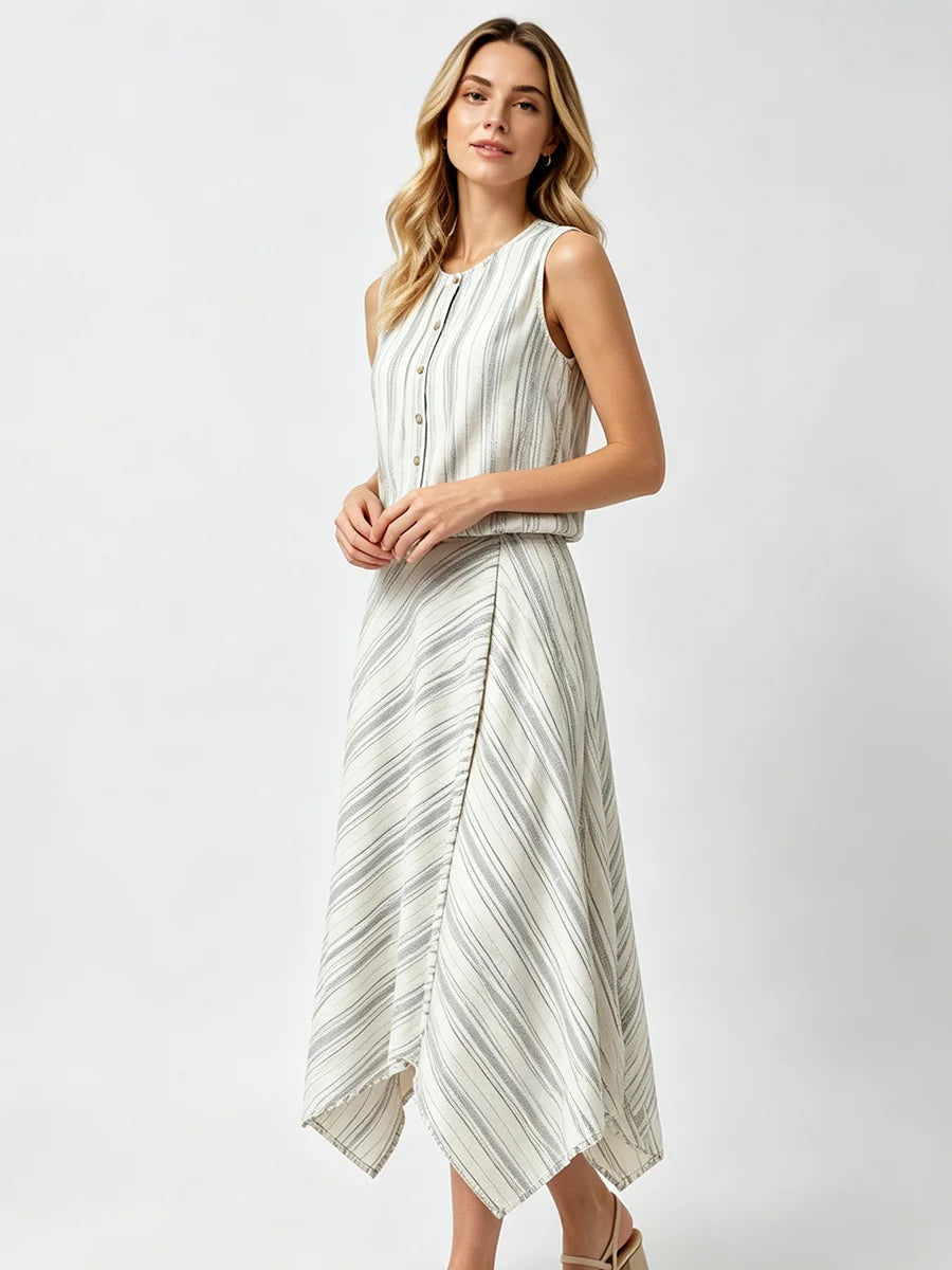 Jacinda Striped Button Top & Midi Skirt Set