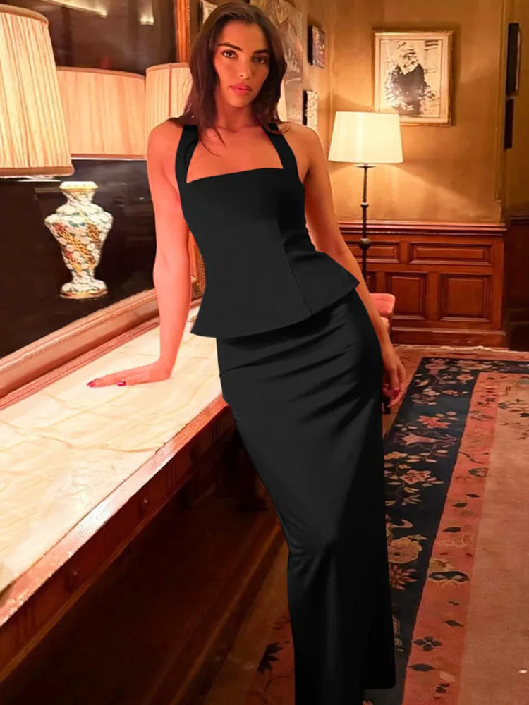 Meraude Backless Halter Top & Long Skirt Set