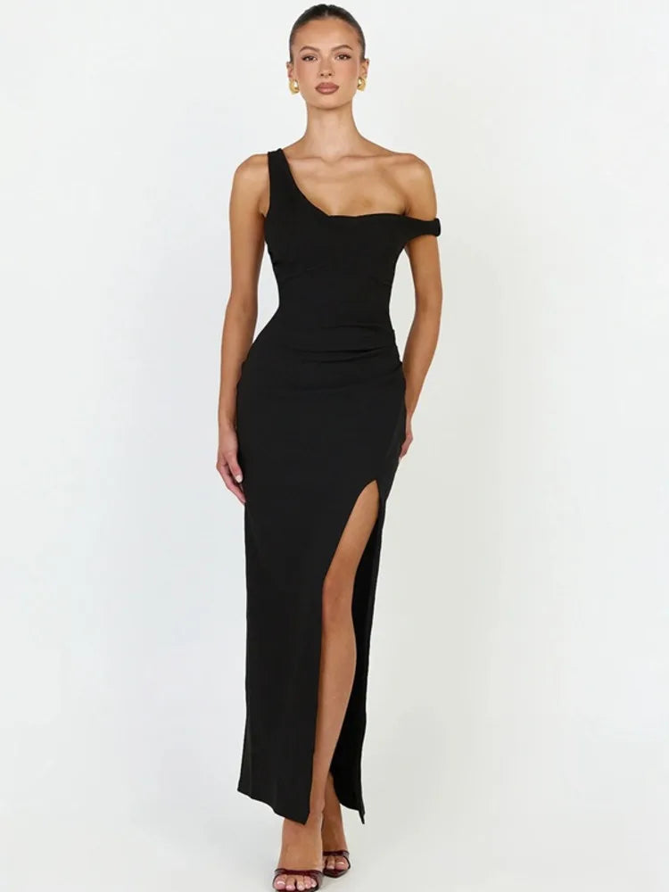 Olympia Asymmetric One-Shoulder Backless Maxi Dress