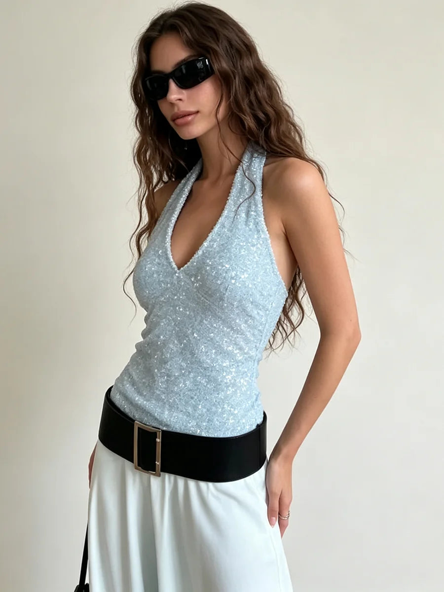 Charlotte Sequin Wrap Tank