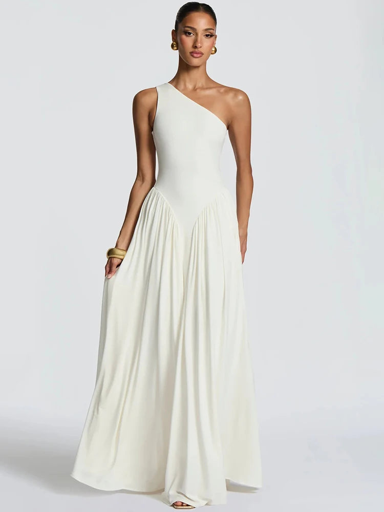 Maude One-Shoulder Pleated Maxi Dress