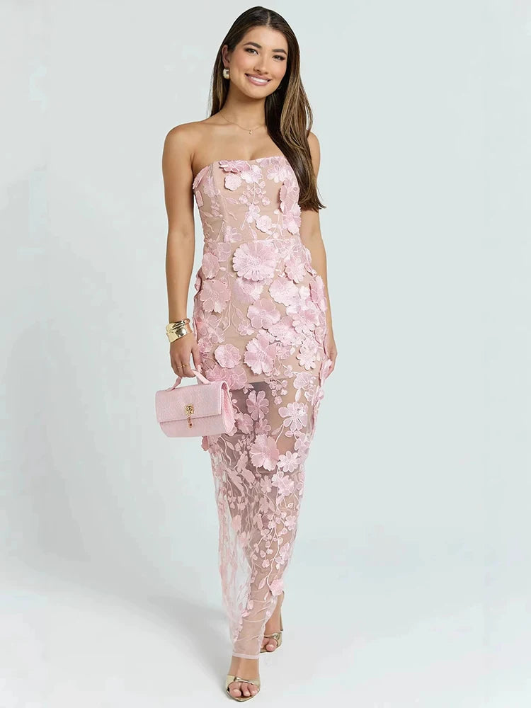 Noor Strapless Floral Lace Mermaid Gown