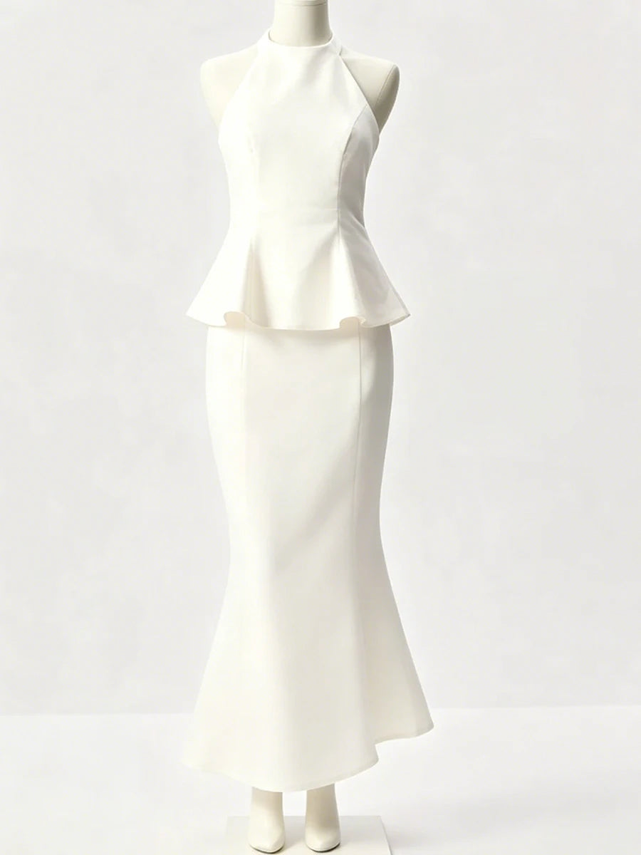 Josette Halter Peplum Fishtail Midi Dress