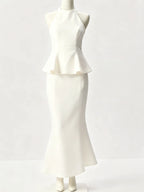 Josette Halter Peplum Fishtail Midi Dress