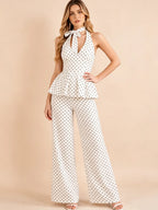 Jolie Polka Dot Peplum & Wide-Leg Pants Set