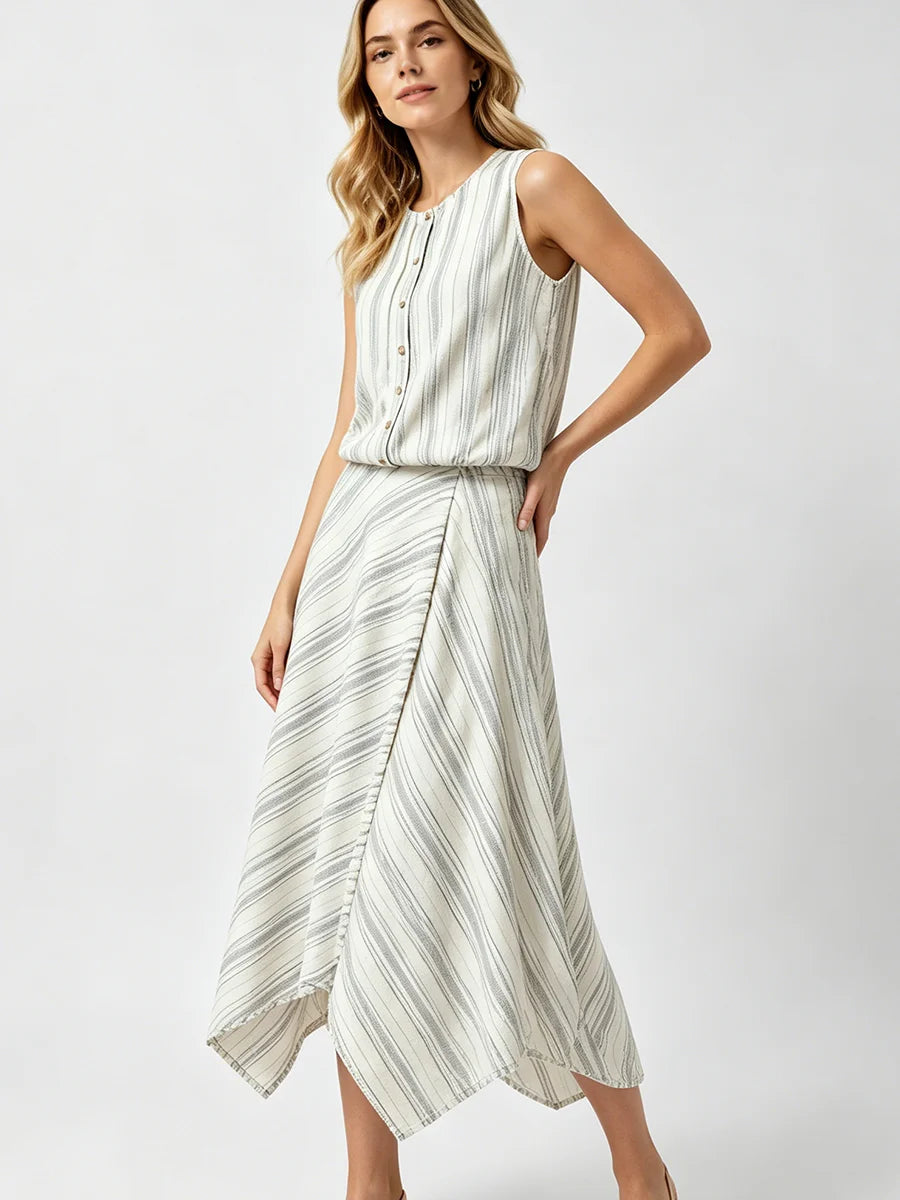Jacinda Striped Button Top & Midi Skirt Set