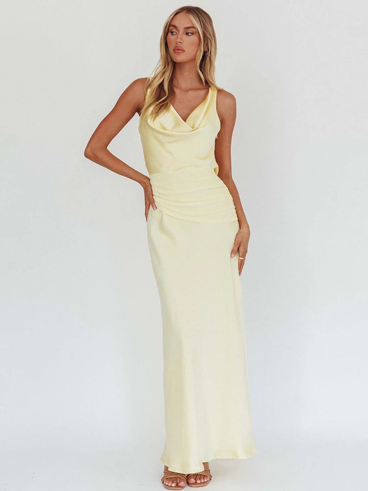 Lucienne Satin Cowl-Neck Backless Maxi Dress