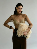 Averie Sheer Mesh Turtleneck Blouse