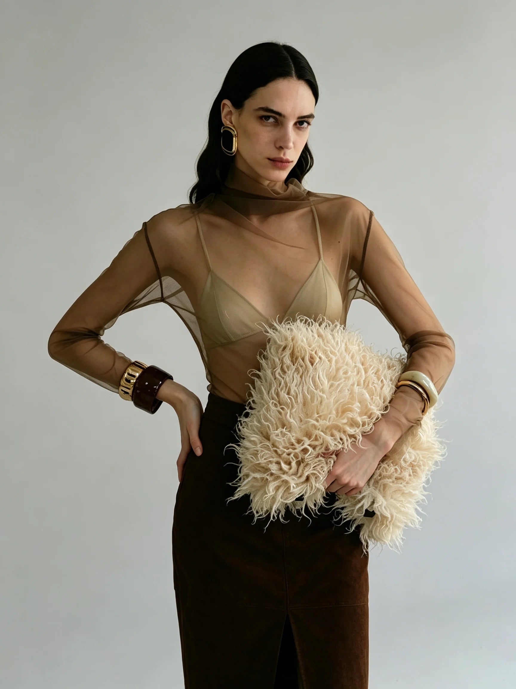 Averie Sheer Mesh Turtleneck Blouse