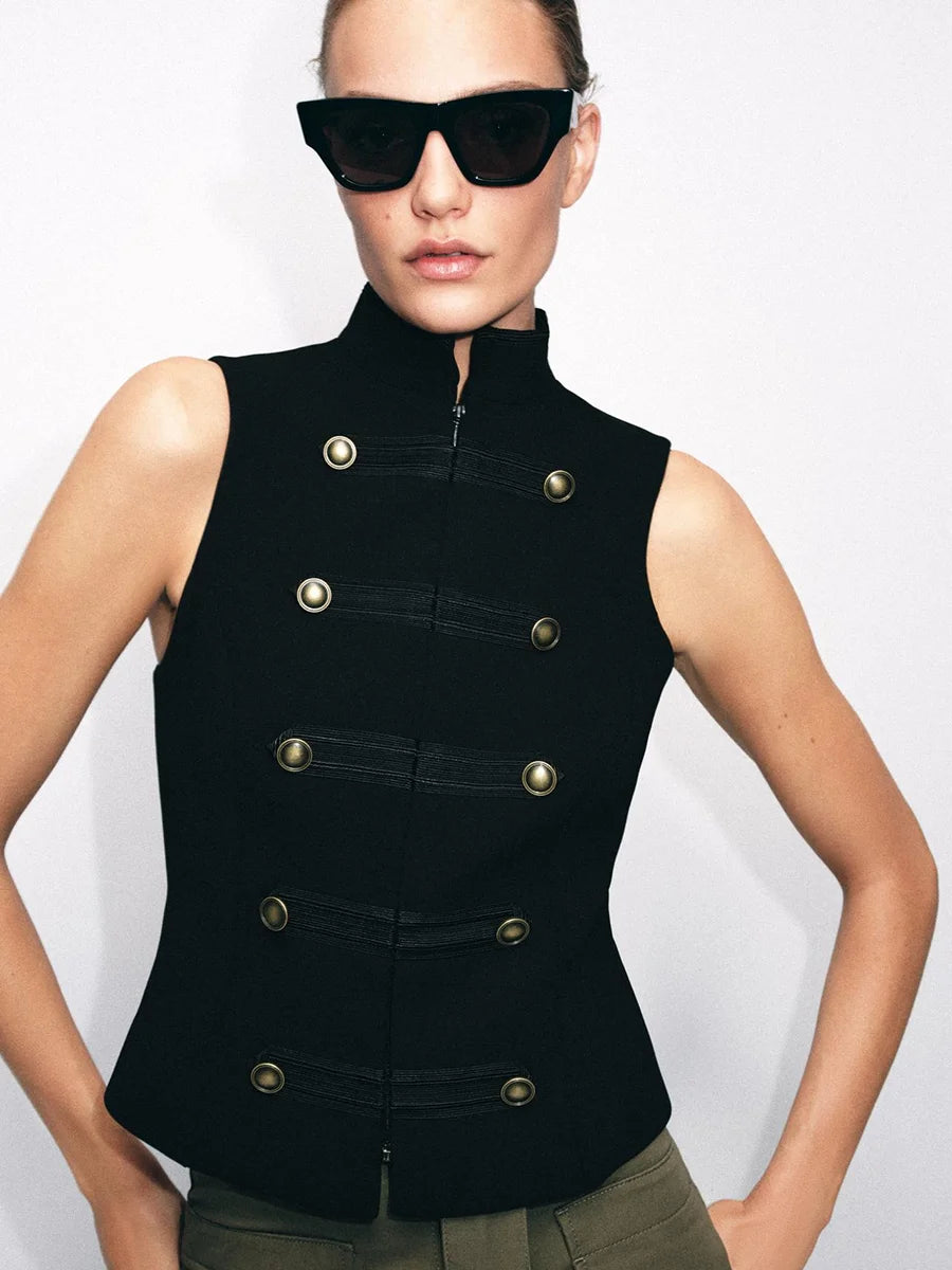 Camelia Double-Breasted Zip Vest