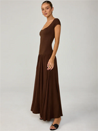 Monroe Square Cap-Sleeve Midi Dress