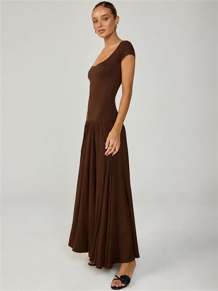Monroe Square Cap-Sleeve Midi Dress