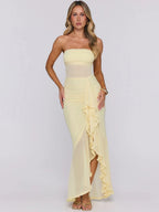 Ludivine Strapless Mesh Ruffle Gown