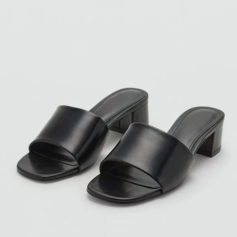 Adeline Leather Block-Heel Mule