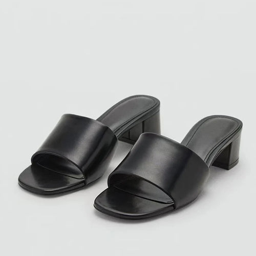 Adeline Leather Block-Heel Mule
