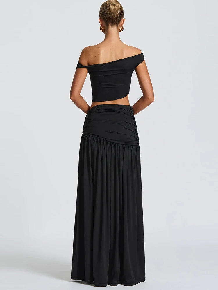 Meridian Metal-Trim Crop Top & Maxi Skirt Set
