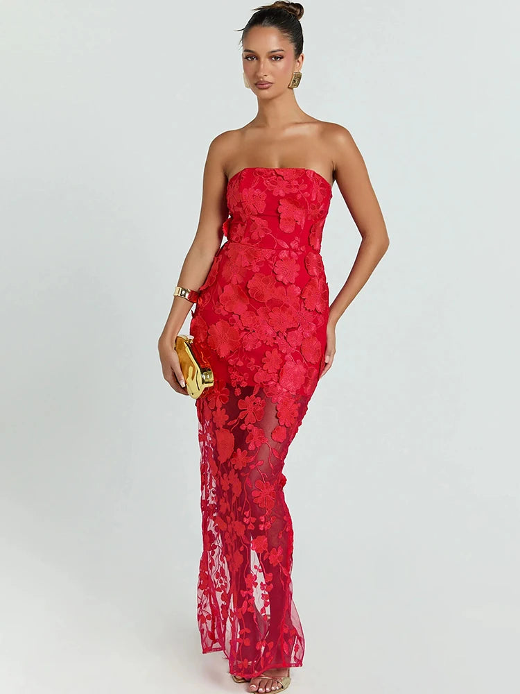 Noor Strapless Floral Lace Mermaid Gown