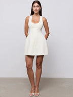 Sabine White U-Neck A-Line Mini Dress