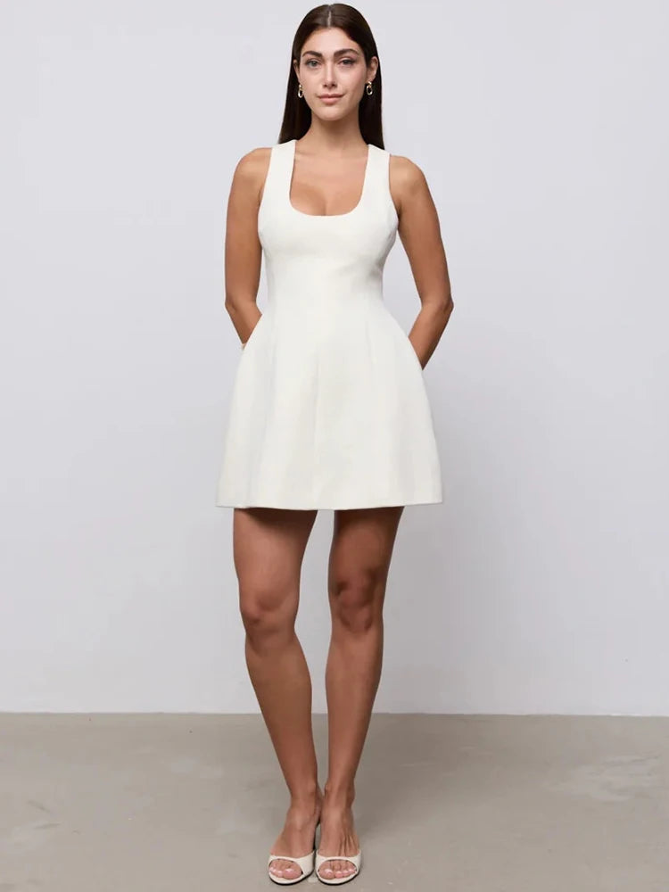 Sabine White U-Neck A-Line Mini Dress