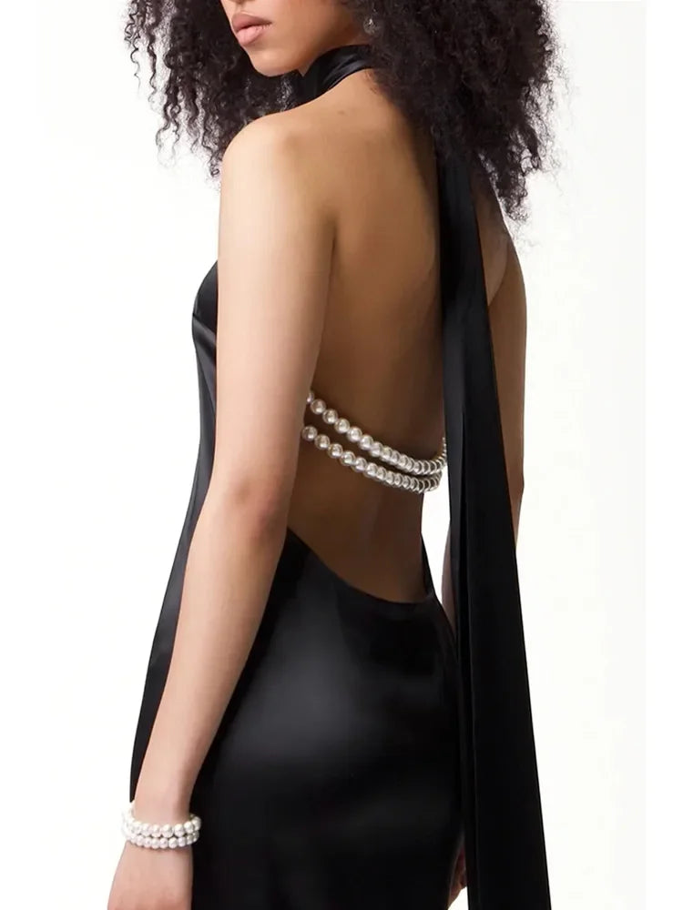 Rosamund Pearl Halter Backless Maxi Dress