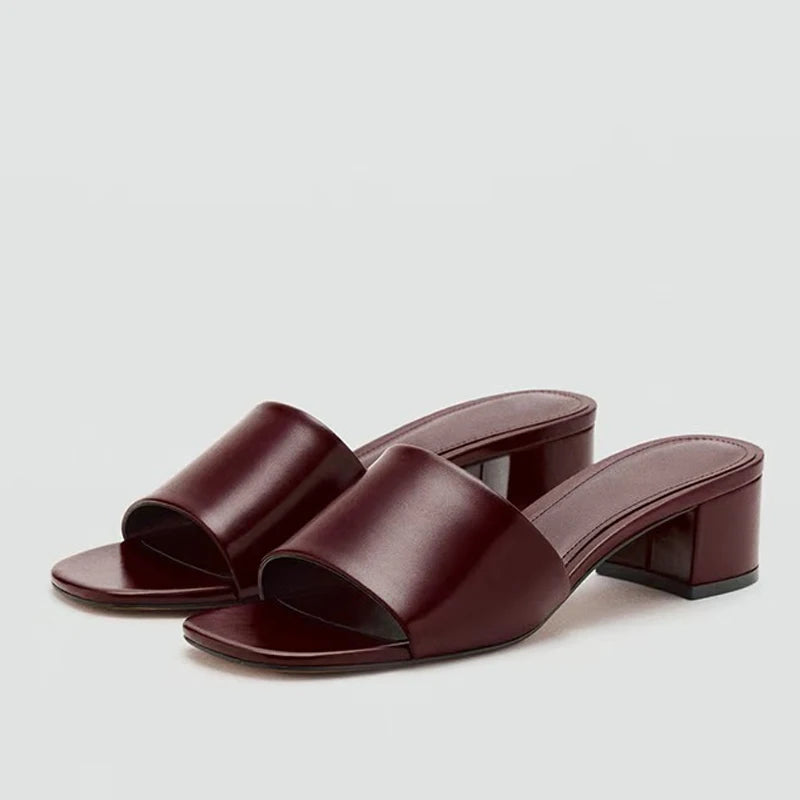 Adeline Leather Block-Heel Mule