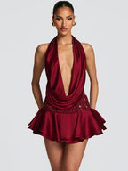 Madeleine Satin Glitter Halter Mini Dress