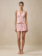 Mireille Halter Vest & Pleated Mini Skirt Set