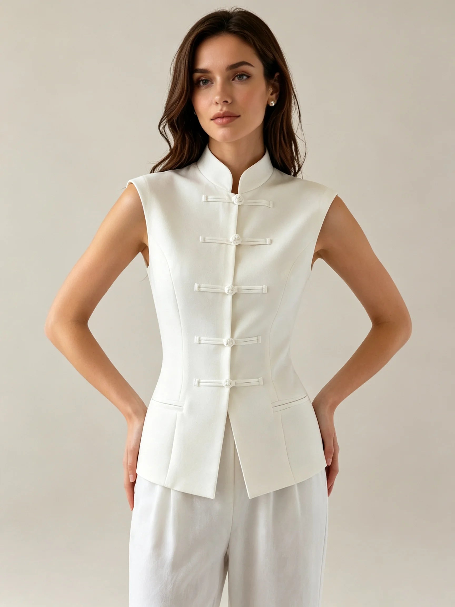 Clairemont Frog-Button Stand Collar Vest
