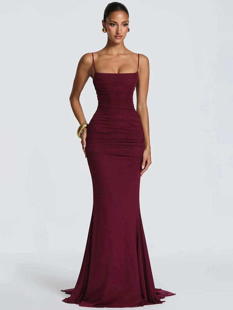 Matilda Spaghetti Strap Square-Collar Mermaid Maxi Dress