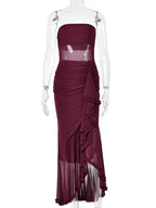 Ludivine Strapless Mesh Ruffle Gown