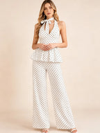 Jolie Polka Dot Peplum & Wide-Leg Pants Set