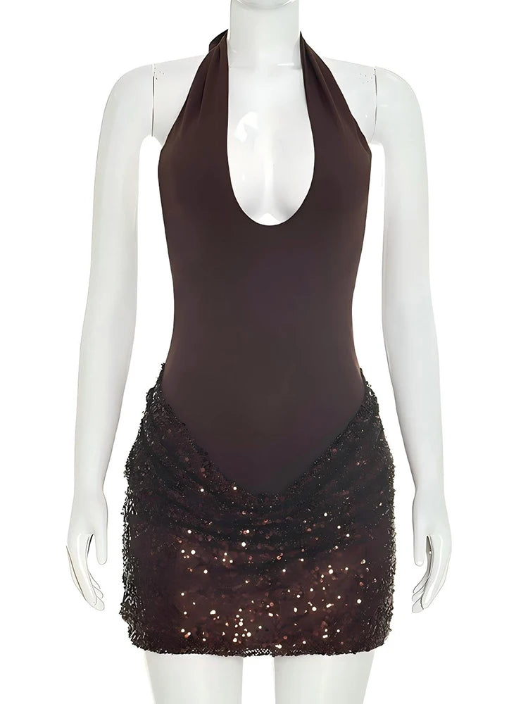 Portia Sequin Cutout Halter Mini Dress