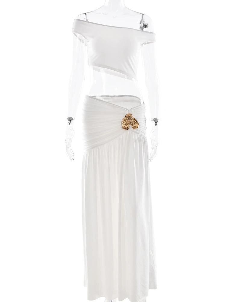 Meridian Metal-Trim Crop Top & Maxi Skirt Set