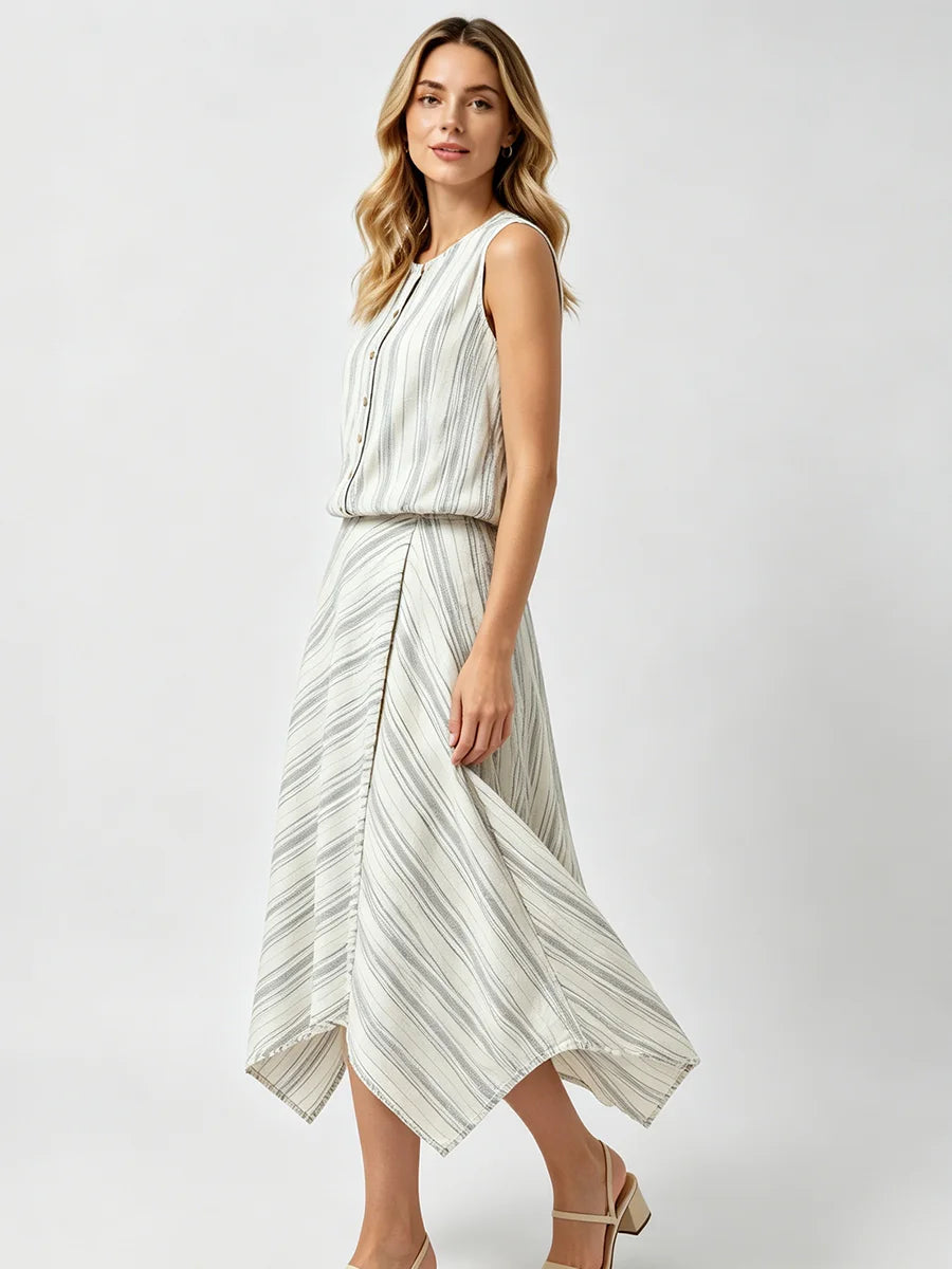 Jacinda Striped Button Top & Midi Skirt Set