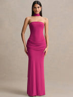 Novaline Strapless Choker Mermaid Maxi Dress