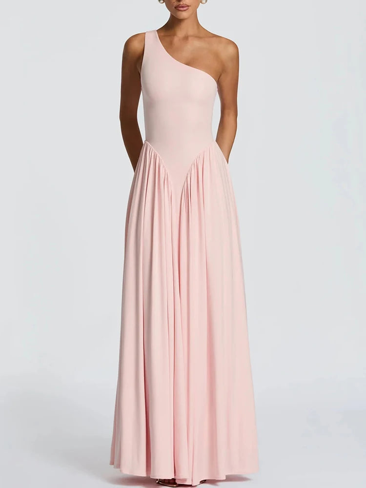 Maude One-Shoulder Pleated Maxi Dress