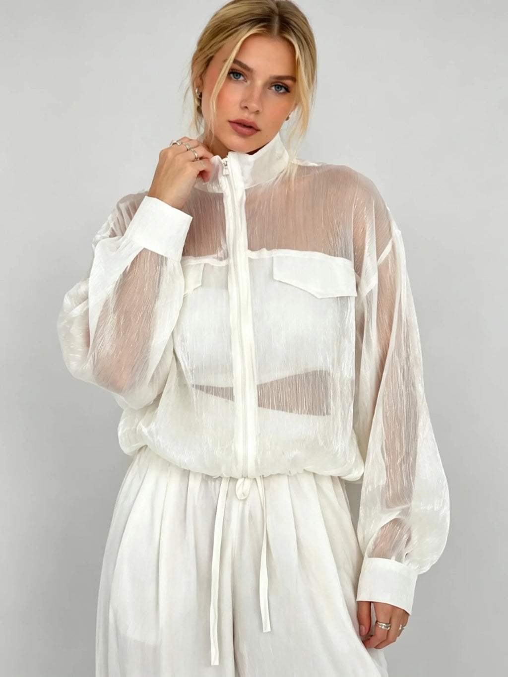 Ansley Sheer Zip-Up Jacket