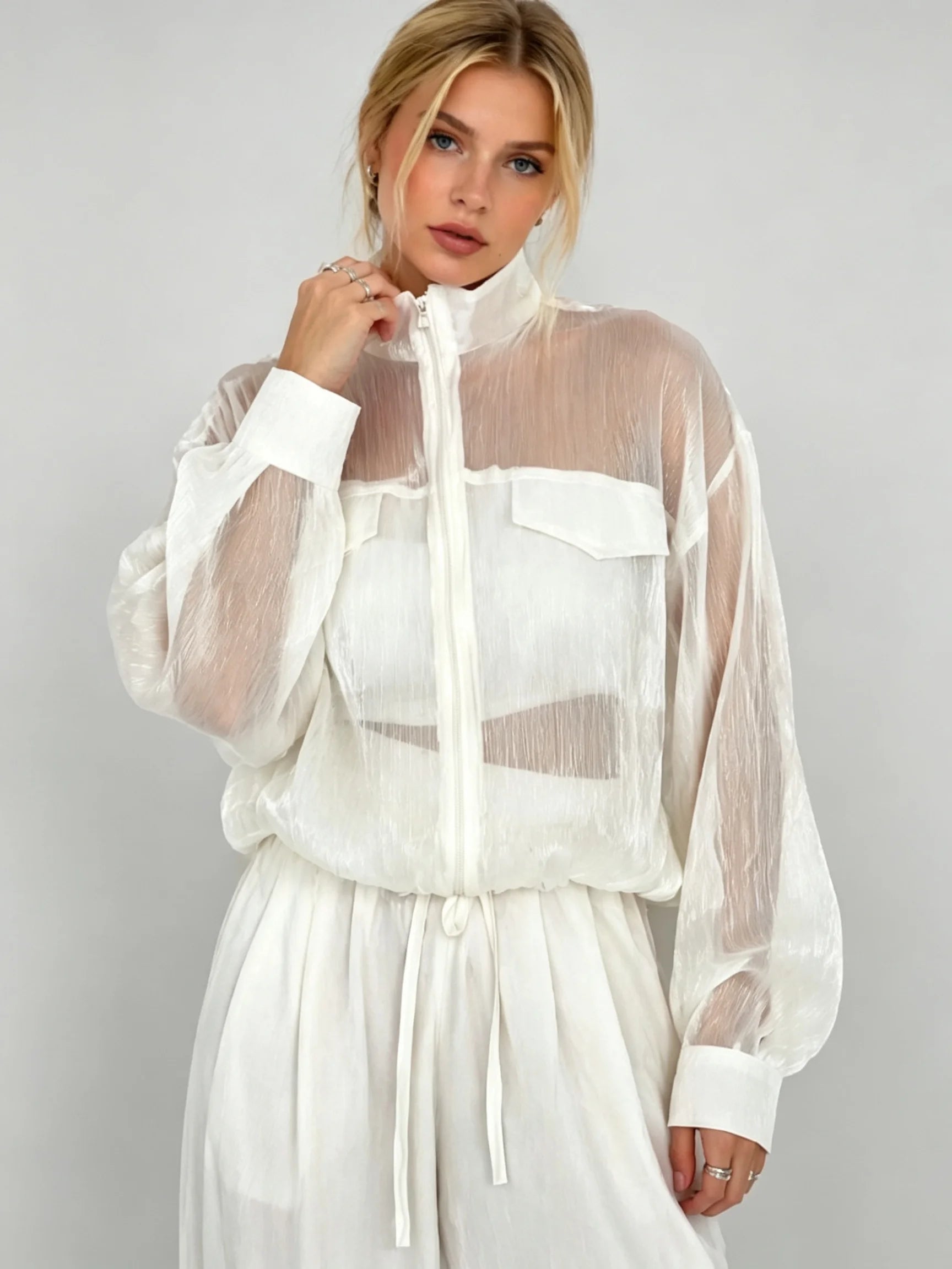 Ansley Sheer Zip-Up Jacket