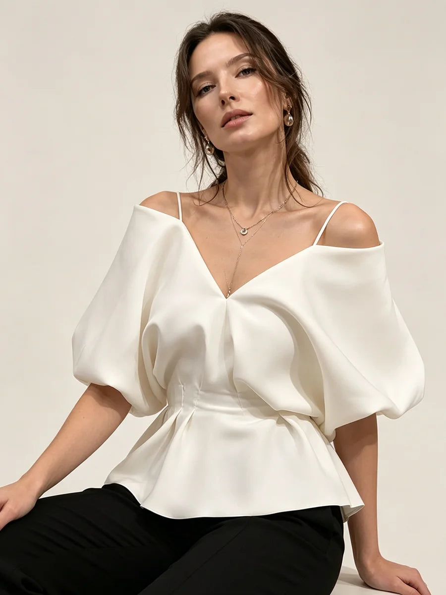Brielle Satin Off-Shoulder Blouse