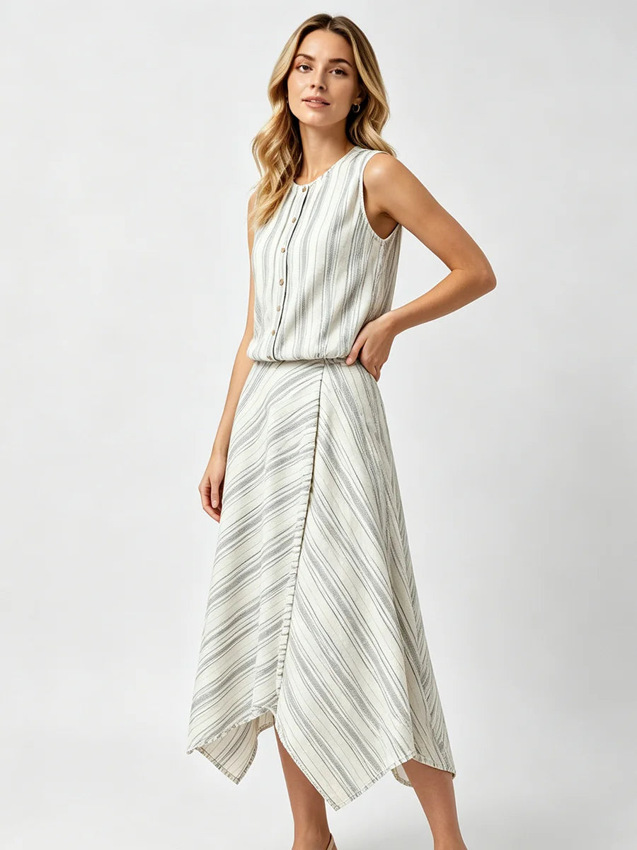 Jacinda Striped Button Top & Midi Skirt Set