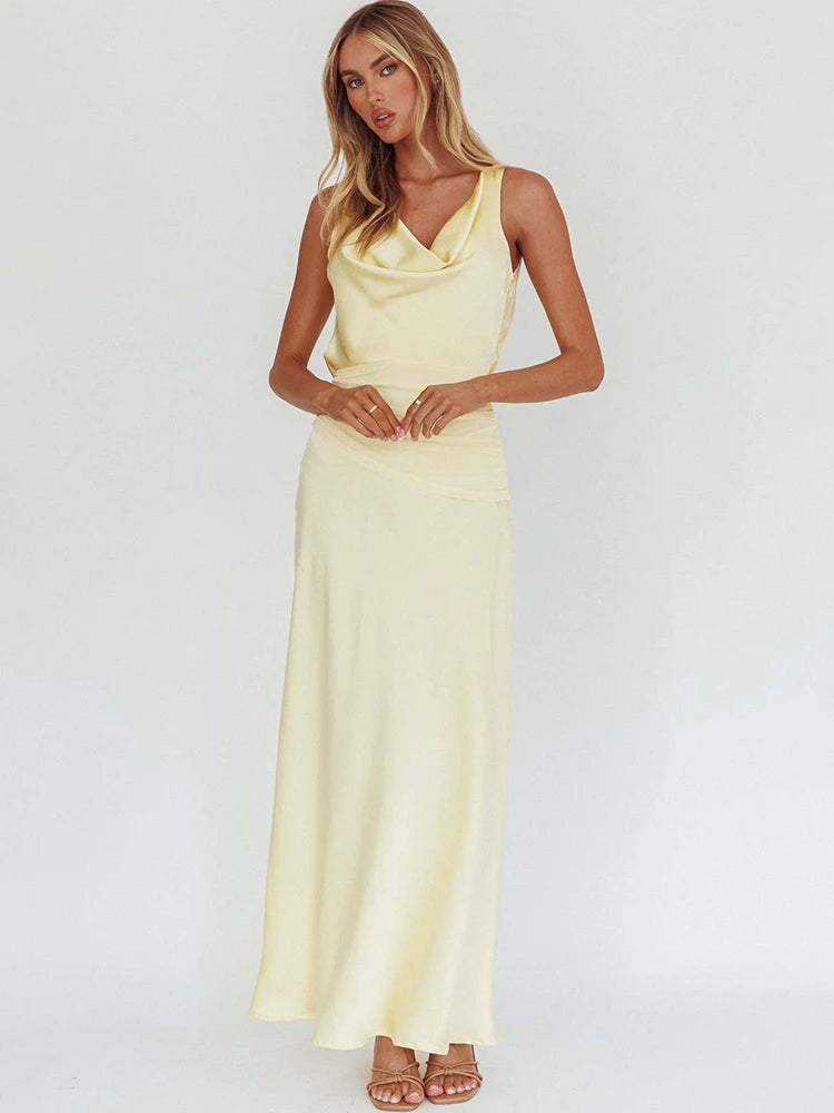 Lucienne Satin Cowl-Neck Backless Maxi Dress