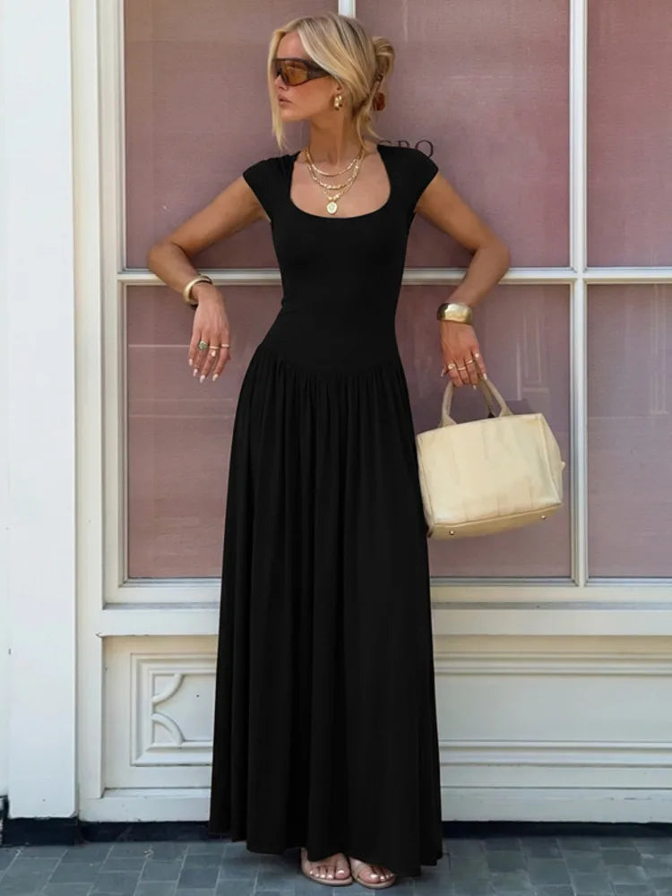 Monroe Square Cap-Sleeve Midi Dress