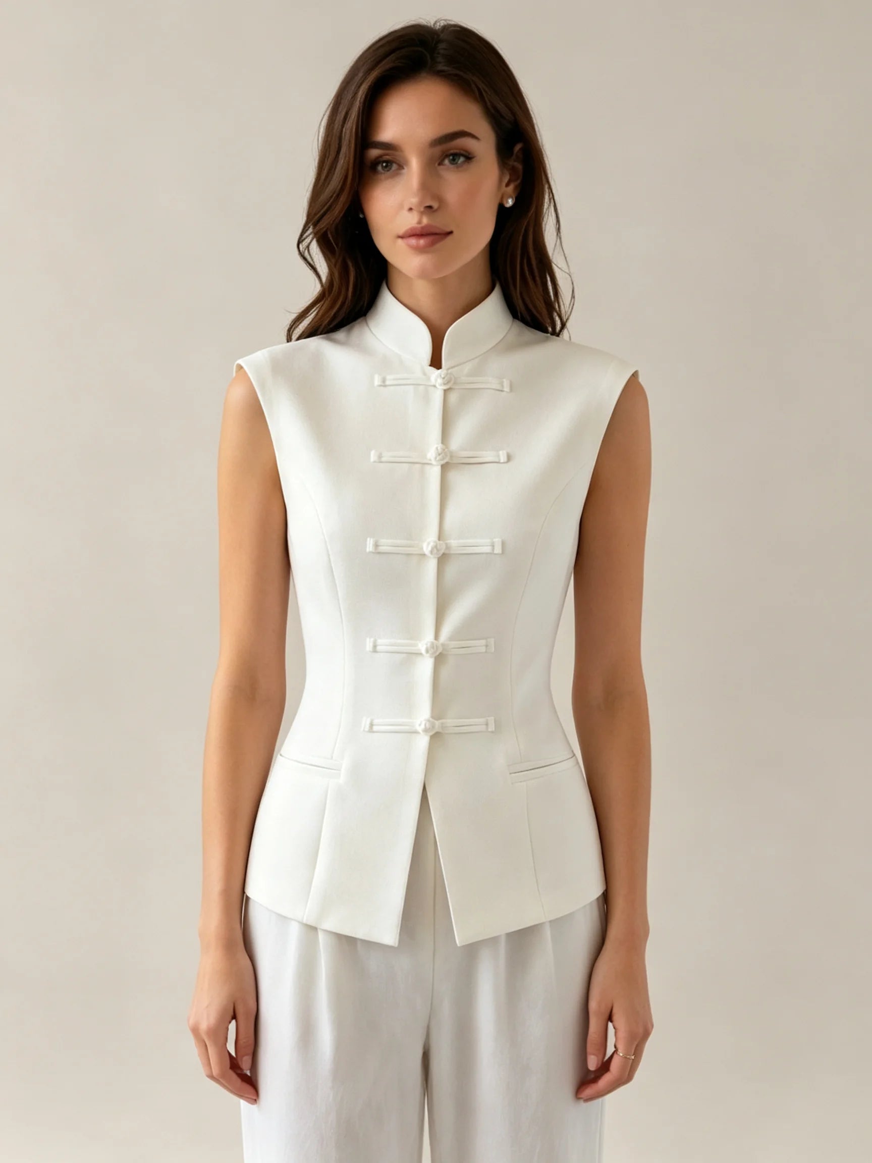 Clairemont Frog-Button Stand Collar Vest