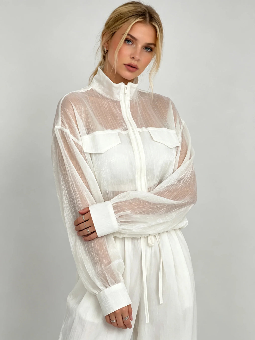 Ansley Sheer Zip-Up Jacket