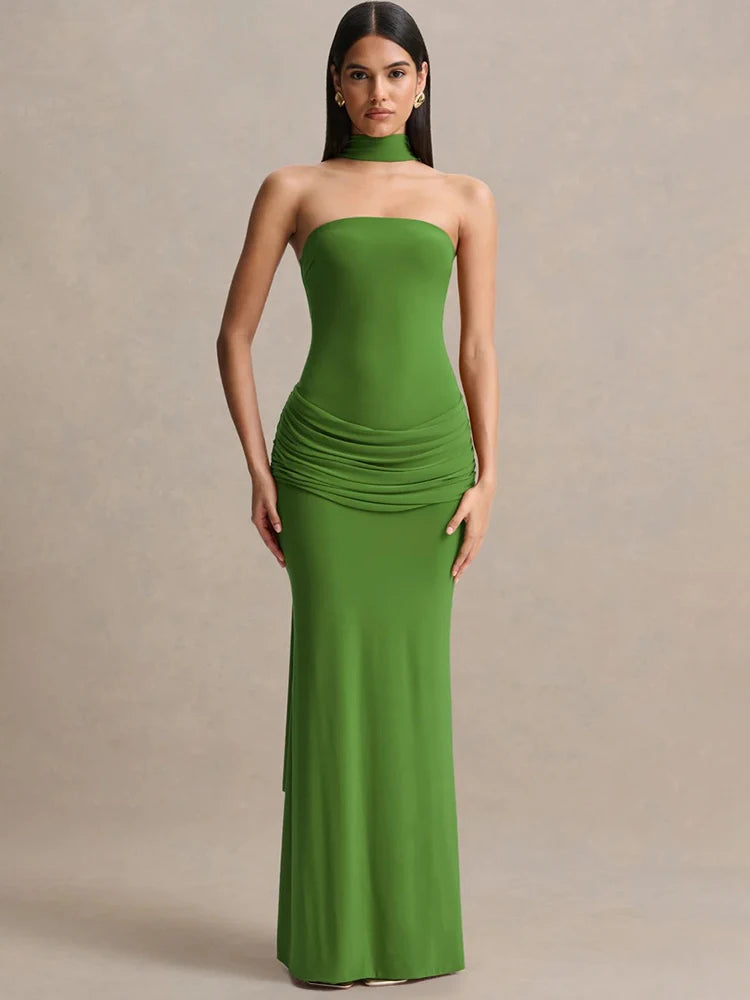 Novaline Strapless Choker Mermaid Maxi Dress