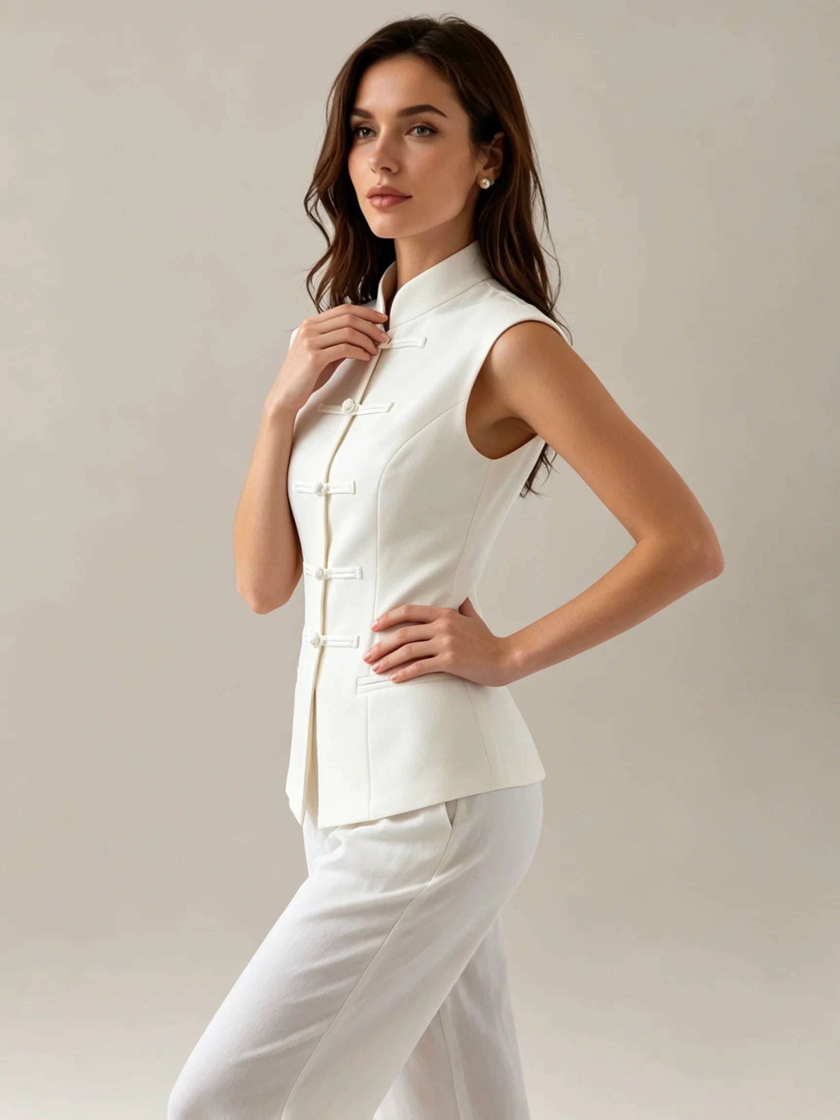 Clairemont Frog-Button Stand Collar Vest