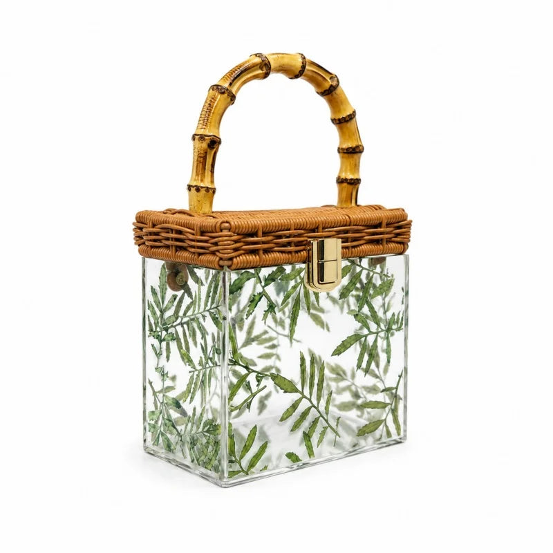Lorna Rattan Bamboo-Leaf Clutch