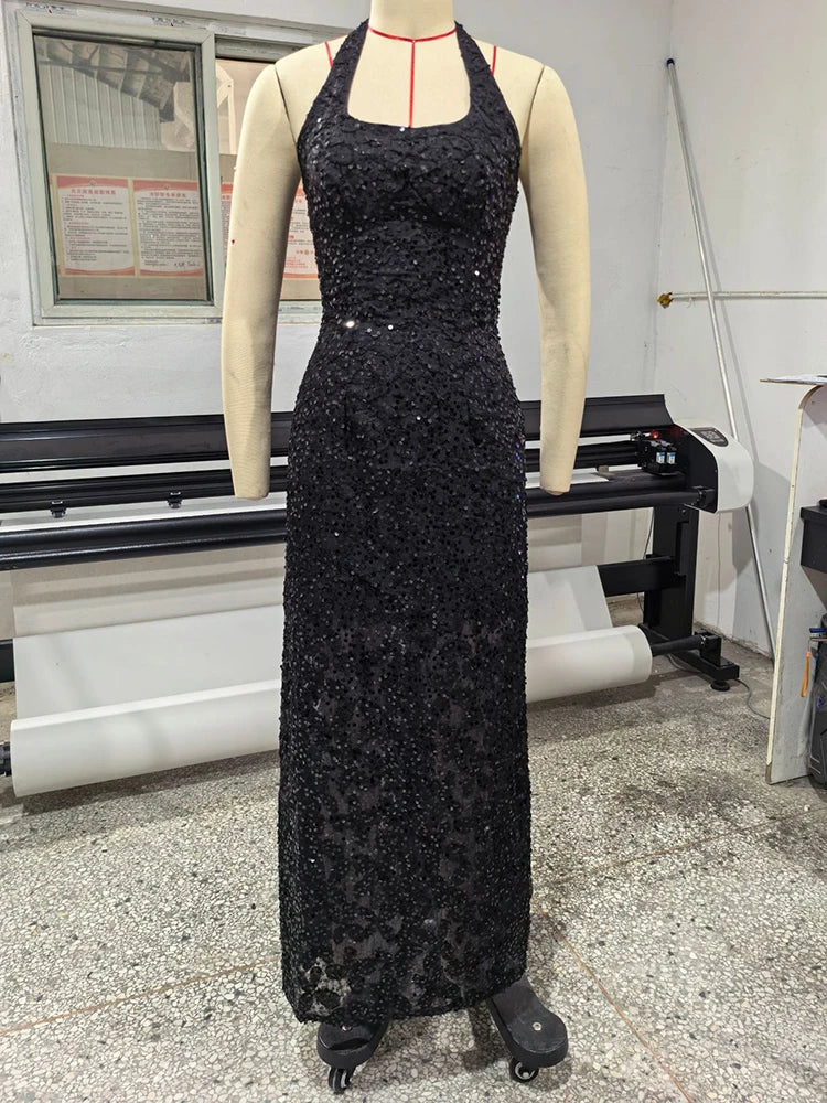 Lourdes Sequin Mermaid Halter Gown